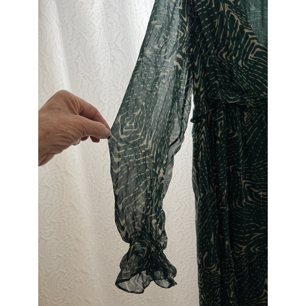 Ba&sh Lady Dress Women 2 US 6 Midi Forrest Fairy Geo Design Bohemian Green/Cream - Picture 16 of 16